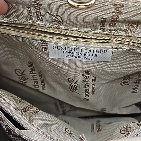 Croc Embossed Italian Leather Satchel in Taupe - Picture 5 of 10